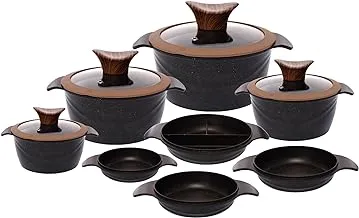 Neoklein Round Pot 4 Piece Set with 4 Multicovers and 4 Pyrex Covers, Black