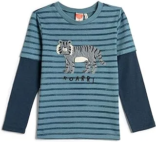 KOTON Babyboy's T-Shirt Tiger Applique Detail Crew Neck Long Sleeve Cotton T-Shirt (pack of 1)