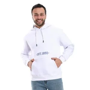 AlNasser Kangaroo Pockets Slip-On Printed Hoodie - White