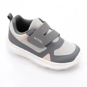 Activ Velcro Closure Plain Girls Sneakers - Shades Of Grey & Salmon Pink