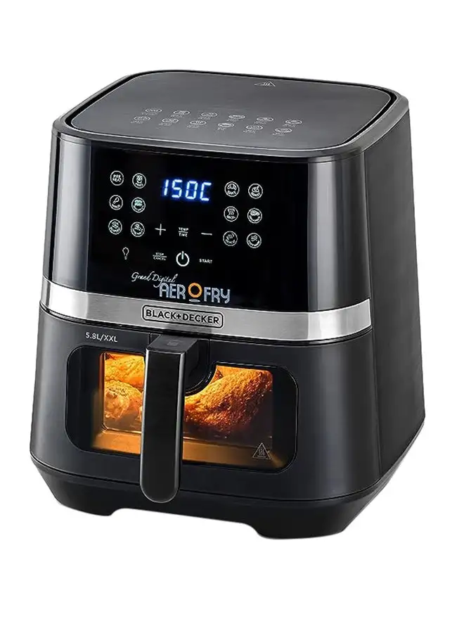 BLACK+DECKER Digital 12-in-1 Multifunction Air Fryer With 2kg Capacity With Rapid Hot Air Circulation For Frying, Grilling, Broiling, Roasting, and Baking 5.8 L 1800 W AF5800-B5 Black