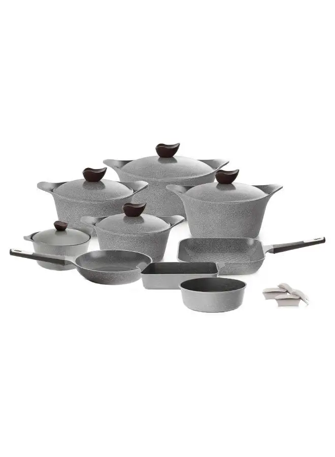 Neoflam Set of 14 Grey Marble (5 Pots 18-20-22-24-28 + Round Oven Tray 28 + Frying Pan 26 + Grill 28 + Rectangle Oven Tray)