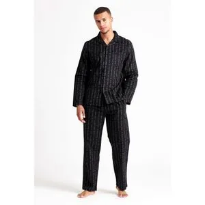 Debenhams 1PK MENS PENGUIN BRUSHED FLANNEL AOP REVERE PJ SET BLACK