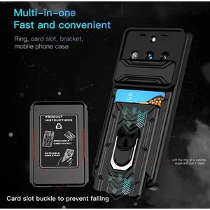 Realme 11 Pro+ Full Protection Case With Visa Card Slot, Metal Ring & Slider Camera Cover