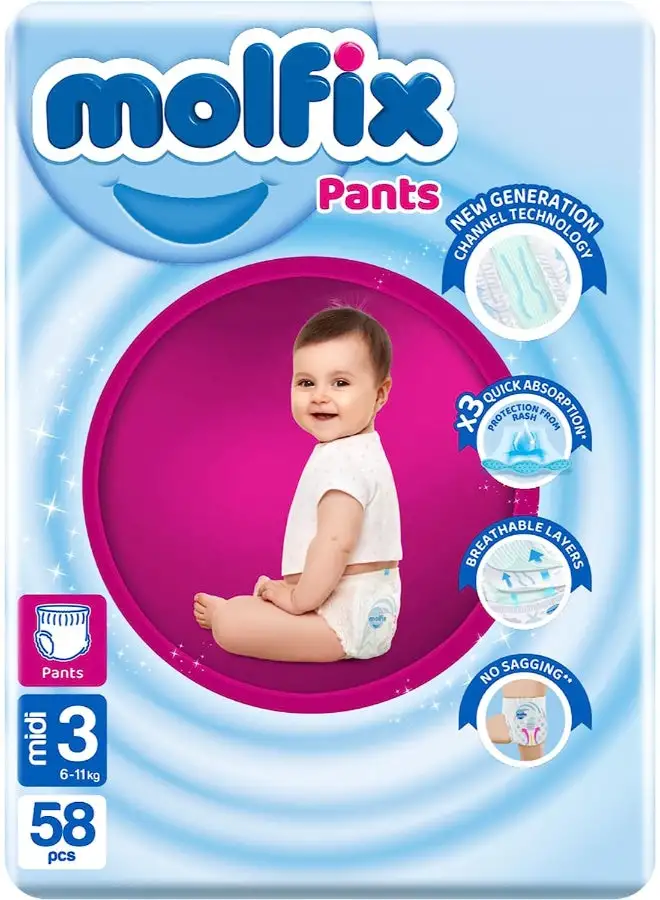 Molfix 58-Piece Midi Baby Diaper Pants Jumpo Size 3