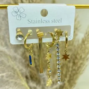 6 Pcs Gold Plated Stainless Steel Earrings Piercing