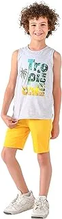 Roses Garden Jockey M M Cotton Set Of 2 Pieces Sleeveless T-Shirt&Shorts Printed Tropical For Boys-Light Grey&Yellow-6Year