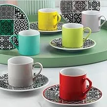 Kutahya RU12KT15011336 Porcelain Ruya Coffee Cup Saucer 12-Pieces Set