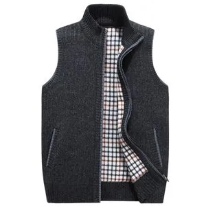 Autumn Winter Sweater Vest Men Fleece Warm-Black