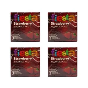 Fiesta Strawberry Condoms - Dotted & Flavored - 4 Packs Of 3