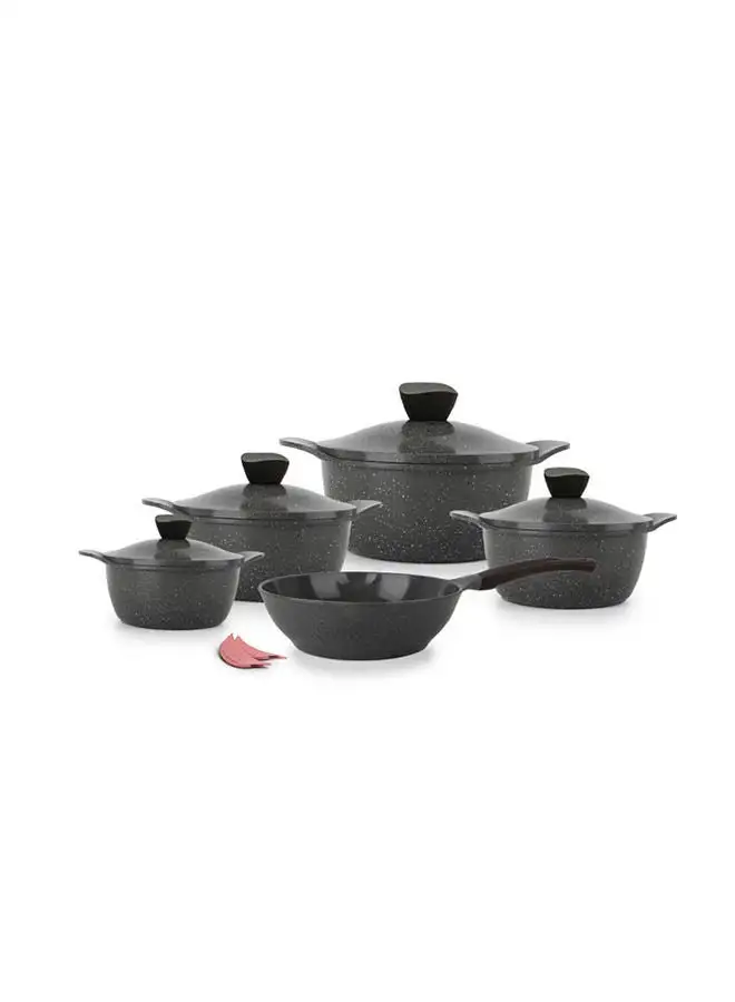 Master Granite Set 11 (4 Pots 20 24 28 32 - Deep Frying Pan 28 + 2 Silicone Holders pistage)