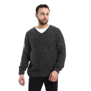 AlNasser Greish Black Boucle Knit V-Neck Pullover