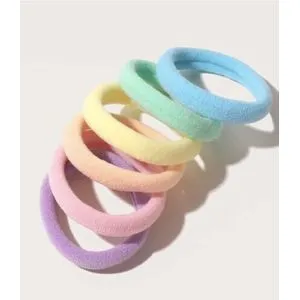 6 Medium Elastic Hair Ties - 6 Colors