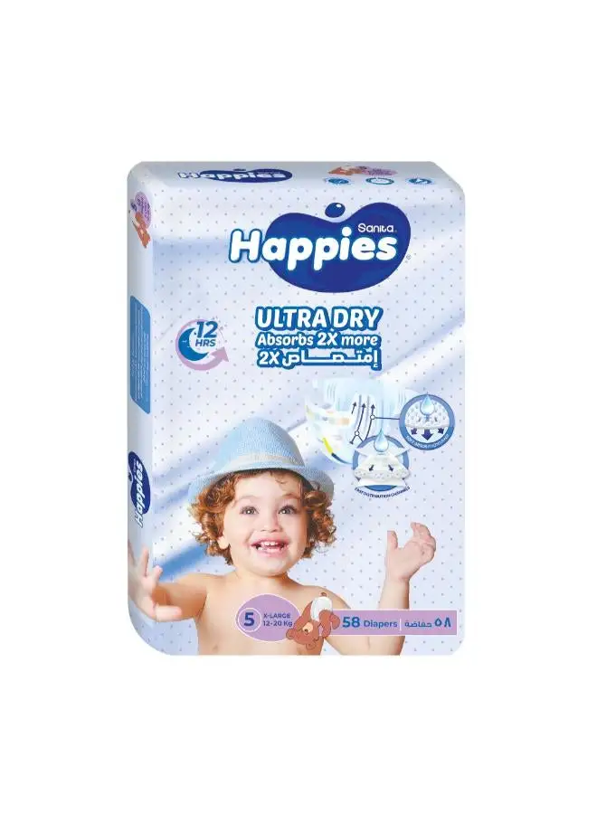 Sanita Happies Baby Diapers stretch X-Large (size 5) 58 diapers