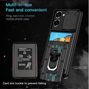 Realme 10 4G Full Protection Case With Card Bag, Metal Ring & Slider Camera Cover