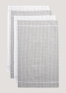 Matalan Terry Tea Towel, Grey Check, 4-Pack