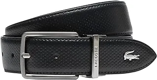 Lacoste Mens Engraved Buckle Reversible Leather Belt, Black, 110 EU