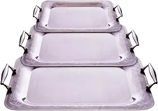 Jazz stainless steel tray set, 3 pieces, 10/18 rectangular shape (51 * 37 * 2 cm + 45 * 33 * 2 cm + 40 * 29 * 2 cm) silver 2050-S-3S