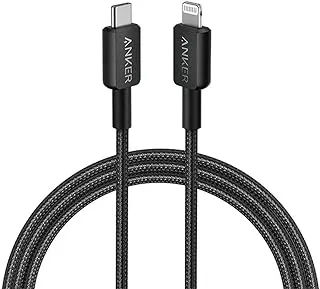 كابل Anker 322 USB-C Lightning [معتمد من MFi بطول 6 أقدام] Powerline II لهاتف iPhone 13,13 Pro 12 Pro Max 12 11 X XS XR 8 Plus، AirPods Pro، أسود + ضمان محلي لمدة 18 شهرًا