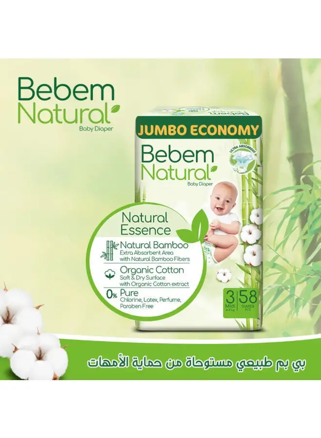 Bebem Natural Baby diaper Jumbo Size 3 Midi 58 Piece