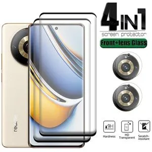 4-in-1 For Realme 11 Pro Plus Glass OPPO Realme 11 Pro Plus واقي شاشة منحني لفيلم الهاتف Realme 11 10 Pro Plus زجاج عدسة