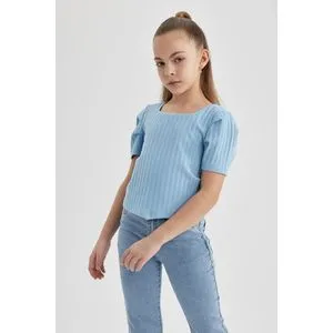 Defacto Girl Cropped Fit Knitted Short Sleeve Body