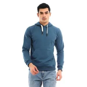 Andora Solid Fleece Hoodie With Kangaroo Pocket - Blue