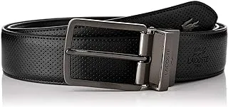 Lacoste Mens Engraved Buckle Reversible Leather Belt, Black, 100 EU