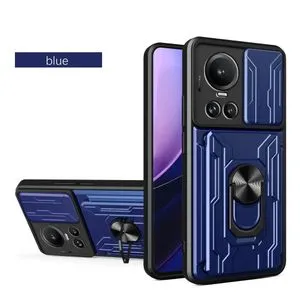 OPPO Reno 10 Full Protection Case With Visa Card Slot, Ring & Slider Camera Cover - Blue