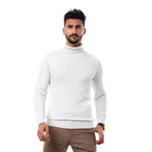 Andora Knitted Ribbed High Neck Pullover - White