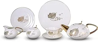 Lotus Porcelain 9013 Fathi Mahmoud Tree Leaf Tea Set 24-Pieces, White, No-26, White/Black