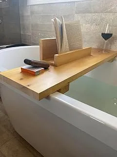 wood workers large bathtub caddy tray, wooden expandable bath tray for bathroom accessories, modern bath shelf for shower essentials, luxury Foldable bath tub table, contemporary trays for bathroom