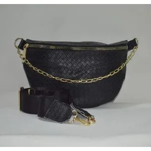 Cross And Waist Bag-Leather- Black