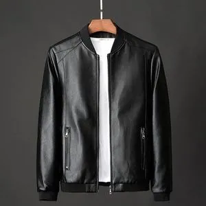 Fashion Men's Big Size Windproof Casual Leather Jacket-Black