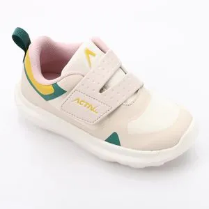 Activ Velcro Closure Plain Girls Sneakers - Beige, Yellow & Green