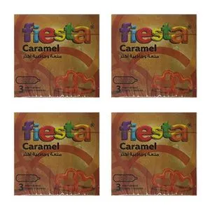 Fiesta Caramel Condoms - Dotted & Flavored - 4 Packs Of 3