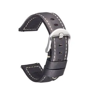 Leather Strap For Samsung, Size: 22mm (Black Silver Buckle)