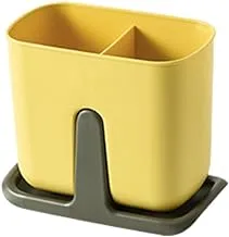 Plastic Modern Divided Spoons Drainer Containing Two Slots With Movable Base And Simple Design Practical For Kitchen - Yellow