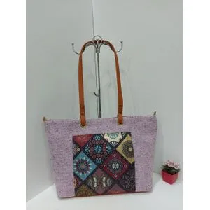 Women's Folklore Handbag - Pink With Varied Pattern