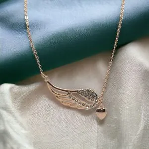 Platinum Plated Stainless Steel Rose Gold Necklace Wing