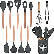 12PCS Kitchen Utensil Set Silicone Cooking Utensils Kit Spatula Heat Resistant Wooden Spoons Gadgets Tool for Non-Stick Cookware Assorted Colors - Assorted Colors