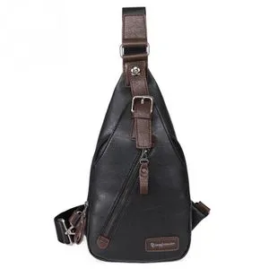 Brand PU Leather Mens Chest Bags Fashion Travel Crossbody Bag Man Messenger Bag Rucksack Bolsas Masculina（Black）