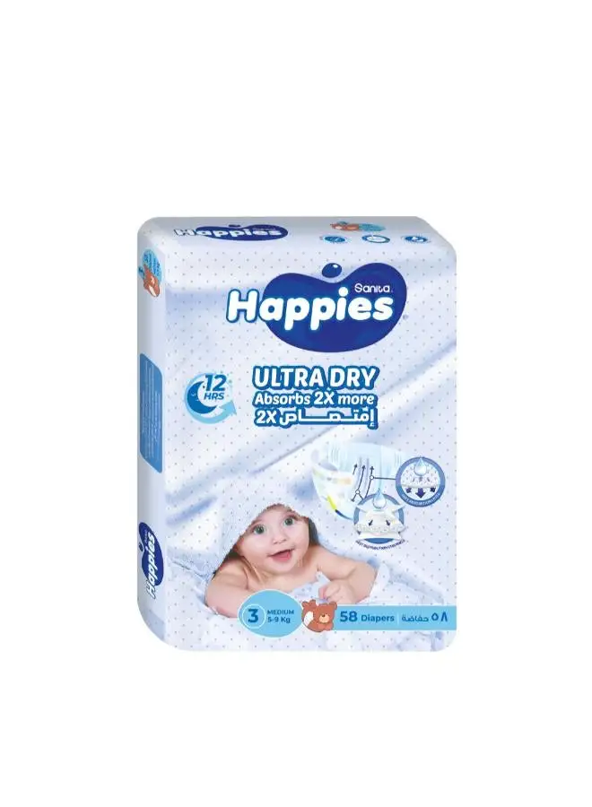 Sanita Happies  Baby Diapers stretch Medium (size 3) 58 diapers