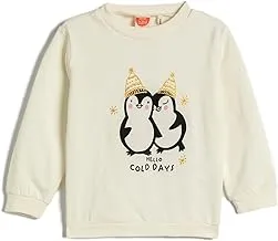 KOTON Babygirl's Penguin Printed Sweatshirt Brushed Interior Long Sleeve Crew Neck Cotton Sweatshirt