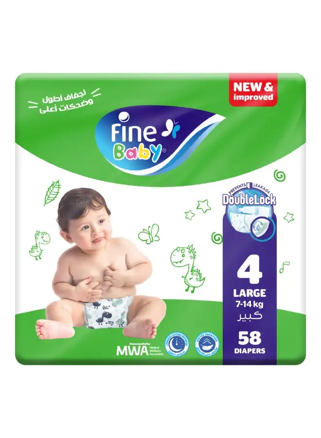 Fine Baby 58-Piece Diapers Large (Size 4) (7-14 KG)