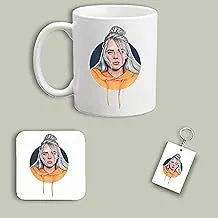 billie elish mug with coaster and keychain