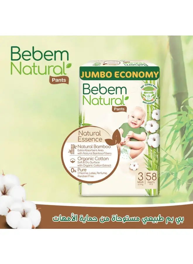 Bebem Natural Baby diaper Jumbo Pants Size 3 Midi 58 Piece