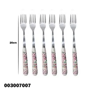 A Large Set Of Six Forks, Porcelain Flamingo