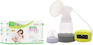 La Frutta Electric Breast Pump, through usb, one hand, 9 Levels Massage & Suction, lightweight, 150 ml Bottle, yellow + 60Pcs Breast Pads