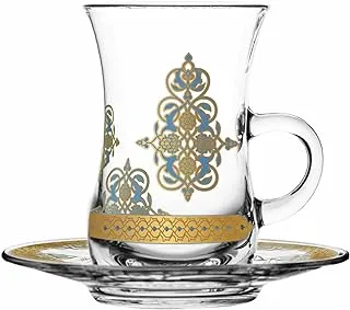 Dimlaj Glass Rayhan Tea Istikanas and Saucers 6-Pieces Set, 120 ml Capacity